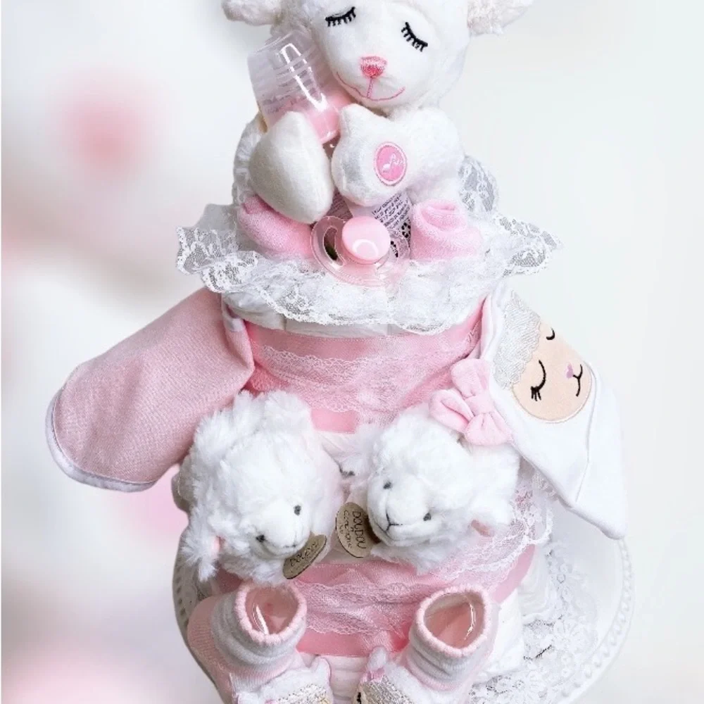 Lamb Diaper Cake, Newborn Baby Girl Gift
